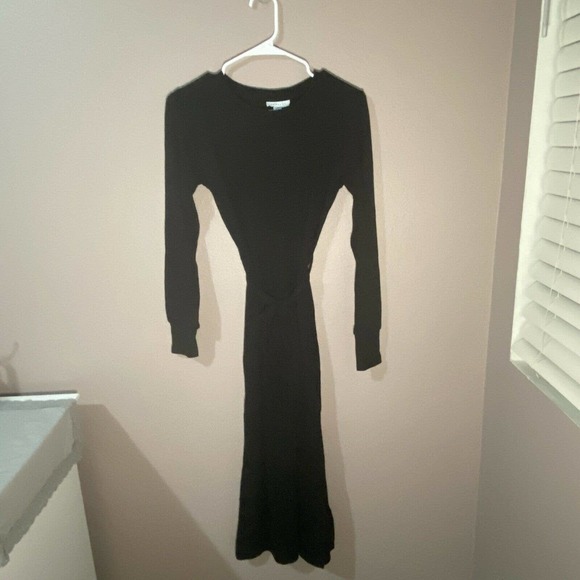 NEW Topshop Size 8 Black Midi Sheath Dress Black High Slit Tie Waist Modest Y1 - Picture 4 of 10